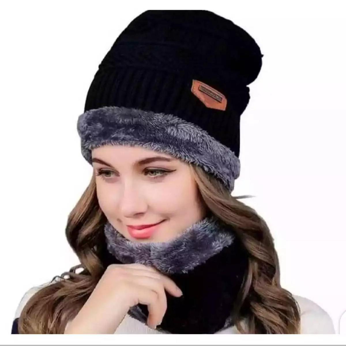 Winter Beanie Hat Cap Neck Warmer Scarf Set