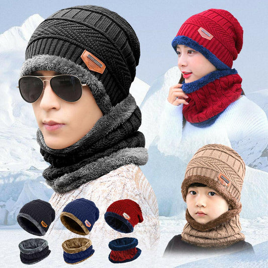 Winter Beanie Hat Cap Neck Warmer Scarf Set