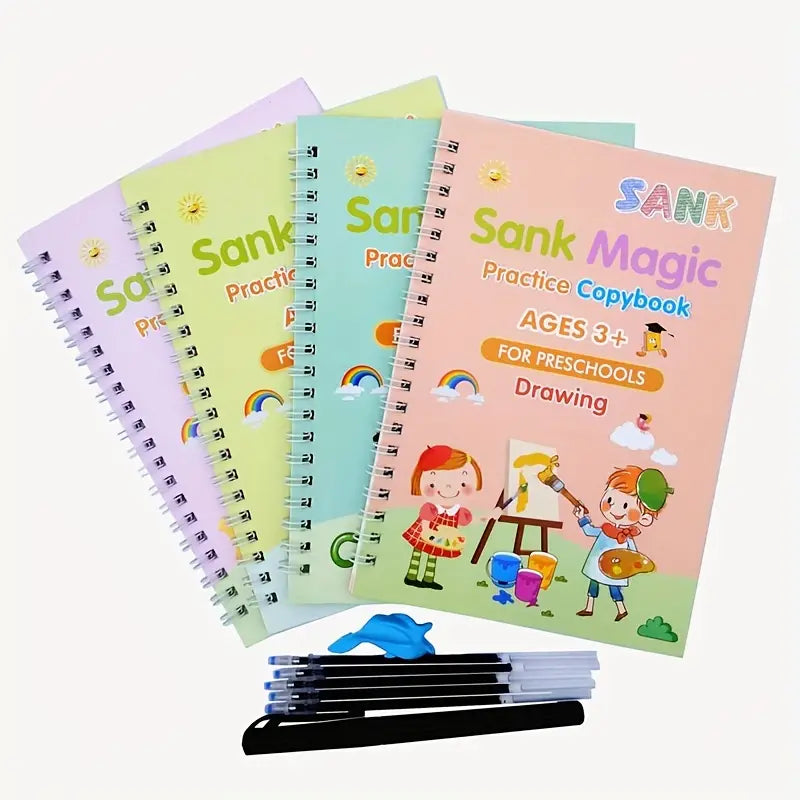 Sank Magic Practice Copybook Set, 4 Books, 1 Magic Pen & 5 Ink Refills